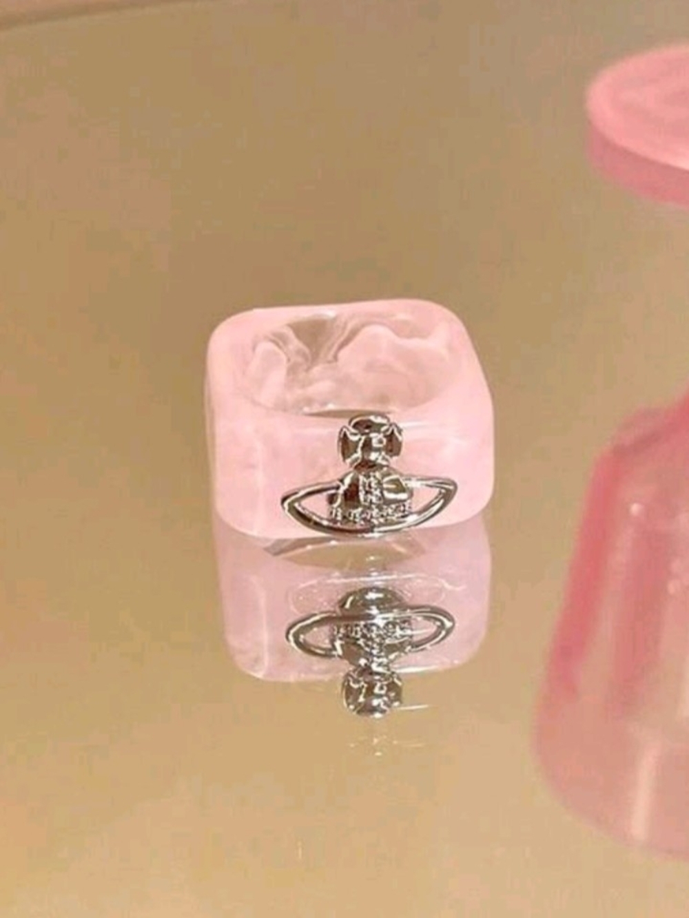 Inspired Designer Pink Resin Orb Ring Charm
